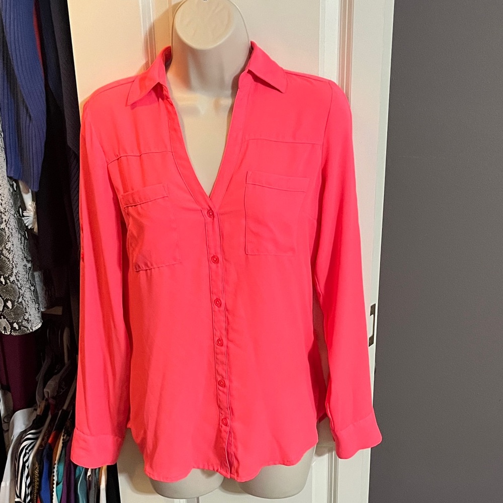 Express Bright Coral Portofino Button-Down Shirt